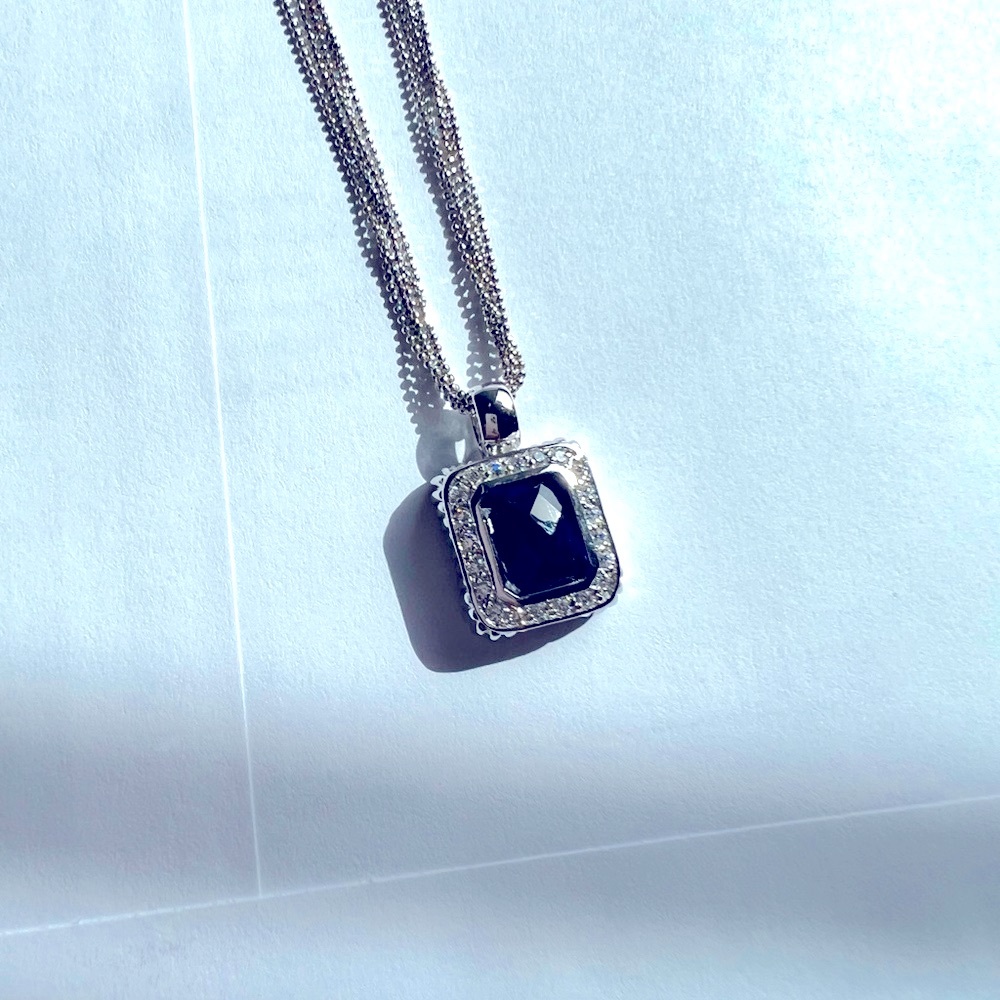 Sterling Silver Necklace with Cz and Blue Stone